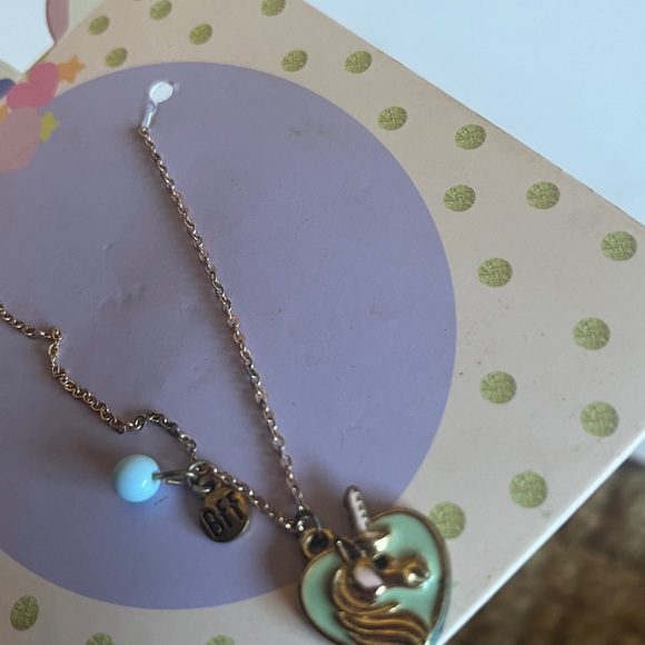 🔴NWT bff unicorn charm gold tone necklace w/new My Little Pony Colorful Erasers - Picture 4 of 5